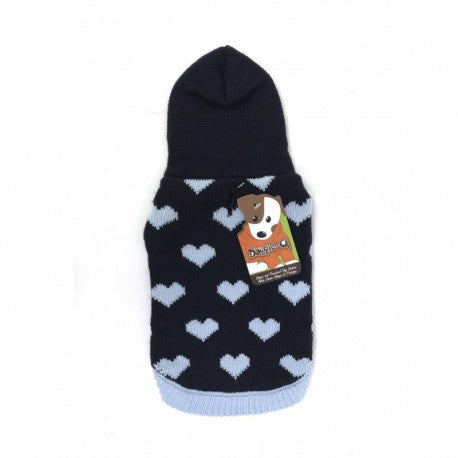 Doggie-Q Navy Hearts Hooded Sweater